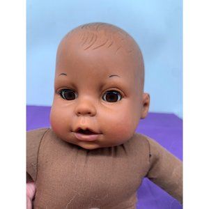 1987 Citi Toy 14 Inch Sleep Awake Eyes Brown Eyes and Skin Baby Doll Cloth Body